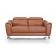 Pemberly Row Adjustable Headrest Modern Metal and Leather Loveseat in Brown