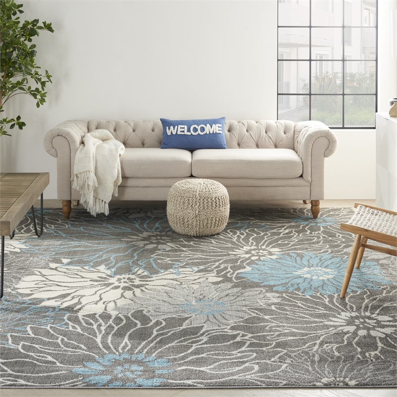Pemberly Row 9' x 12' Charcoal/Blue Contemporary Indoor Rug Polypropylene