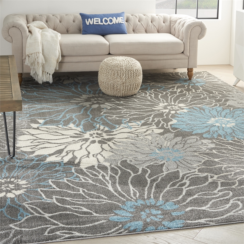 Pemberly Row 9' x 12' Charcoal/Blue Contemporary Indoor Rug Polypropylene