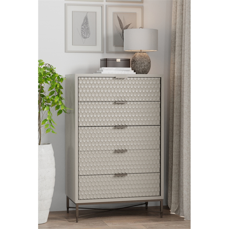 Pemberly Row Modern / Contemporary 5 Drawer Chest in Taupe Finish
