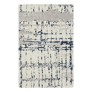 Pemberly Row Modern 24&quot x 36&quot Wool Indoor Rug in Ivory/Navy Finish