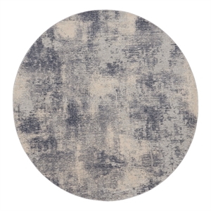 Pemberly Row Rustic Textures 94&quot Round Fabric Indoor Rug in Blue/Ivory Painterly