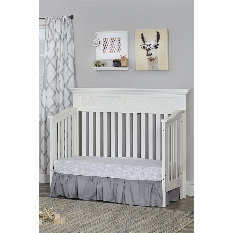 Pemberly Row Traditional Wood 4-in-1 Convertible Crib in White Lace