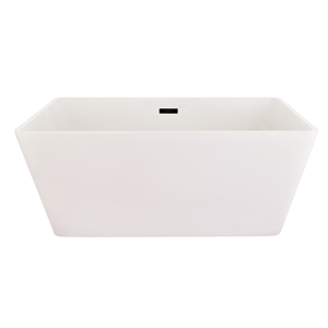 Pemberly Row Acrylic Flatbottom Soaking Bathtub in White with Drain/Overflow