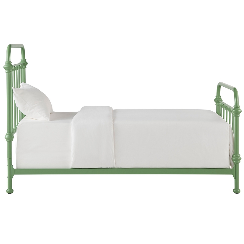 Pemberly Row Twin Size Antique Graceful Victorian Metal Bed in Meadow Green