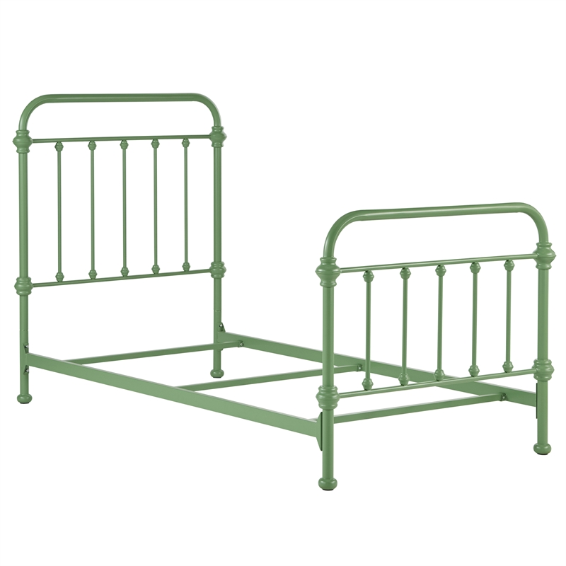 Pemberly Row Twin Size Antique Graceful Victorian Metal Bed in Meadow Green