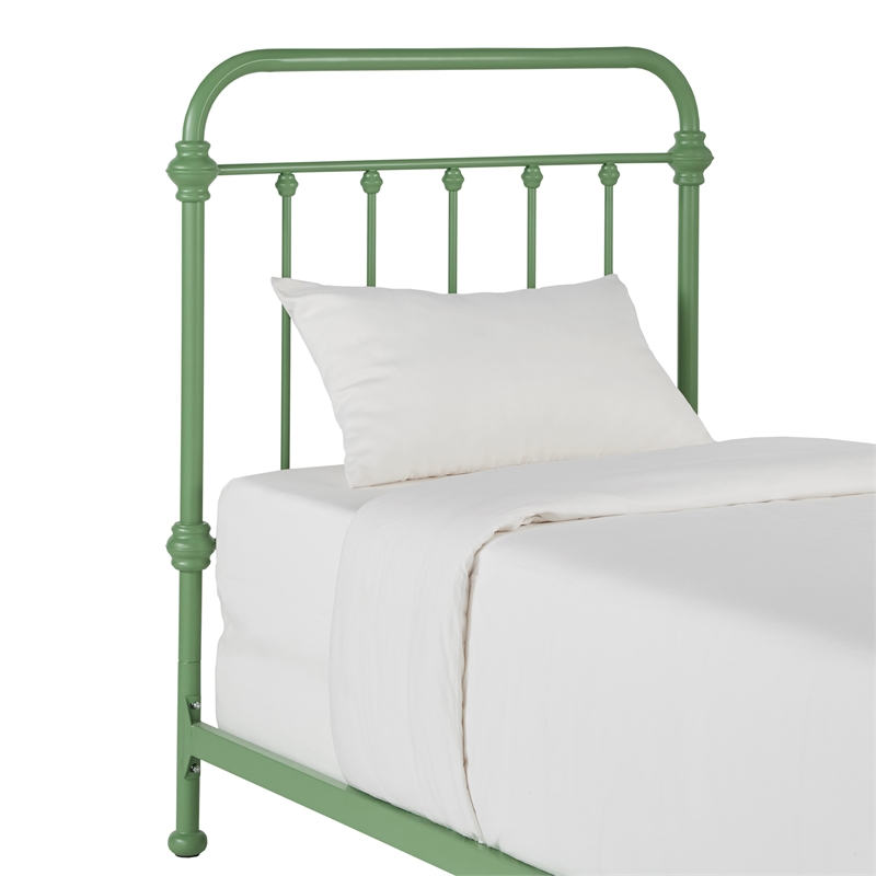 Pemberly Row Twin Size Antique Graceful Victorian Metal Bed in Meadow Green