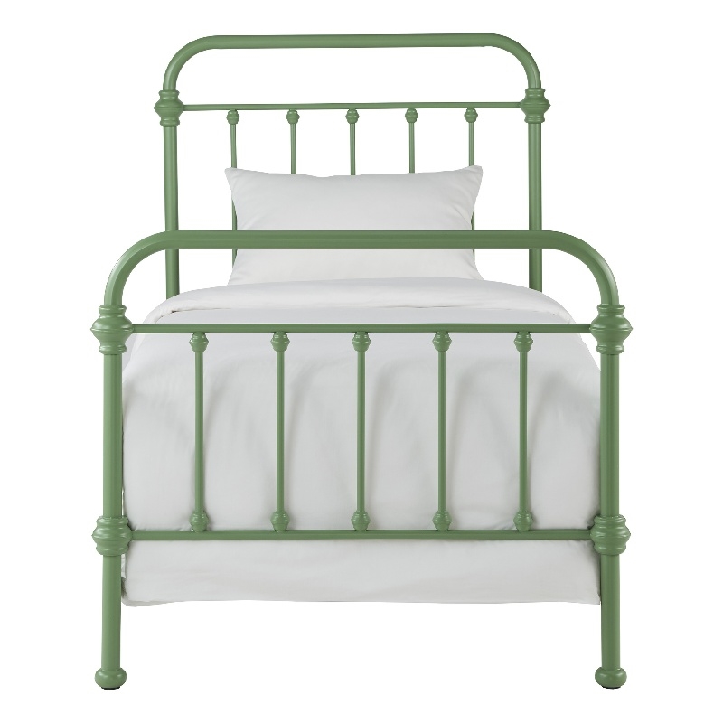 Pemberly Row Twin Size Antique Graceful Victorian Metal Bed in Meadow Green