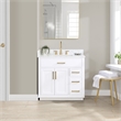 Pemberly Row Wood Vanity in White w/ Grain White Composite Stone Top no Mirror