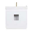 Pemberly Row Wood Vanity in White w/ Grain White Composite Stone Top no Mirror