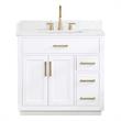 Pemberly Row Wood Vanity in White w/ Grain White Composite Stone Top no Mirror