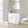 Pemberly Row Wood Vanity in White w/ Grain White Composite Stone Top no Mirror
