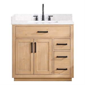 Pemberly Row 36&quot Wood Vanity in Light Brown with Composite Stone Top no Mirror