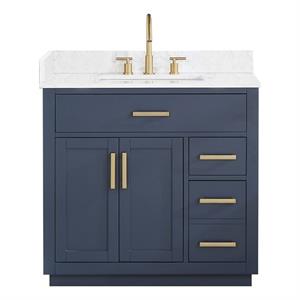 Pemberly Row 36&quot Wood Vanity in Royal Blue with Composite Stone Top no Mirror