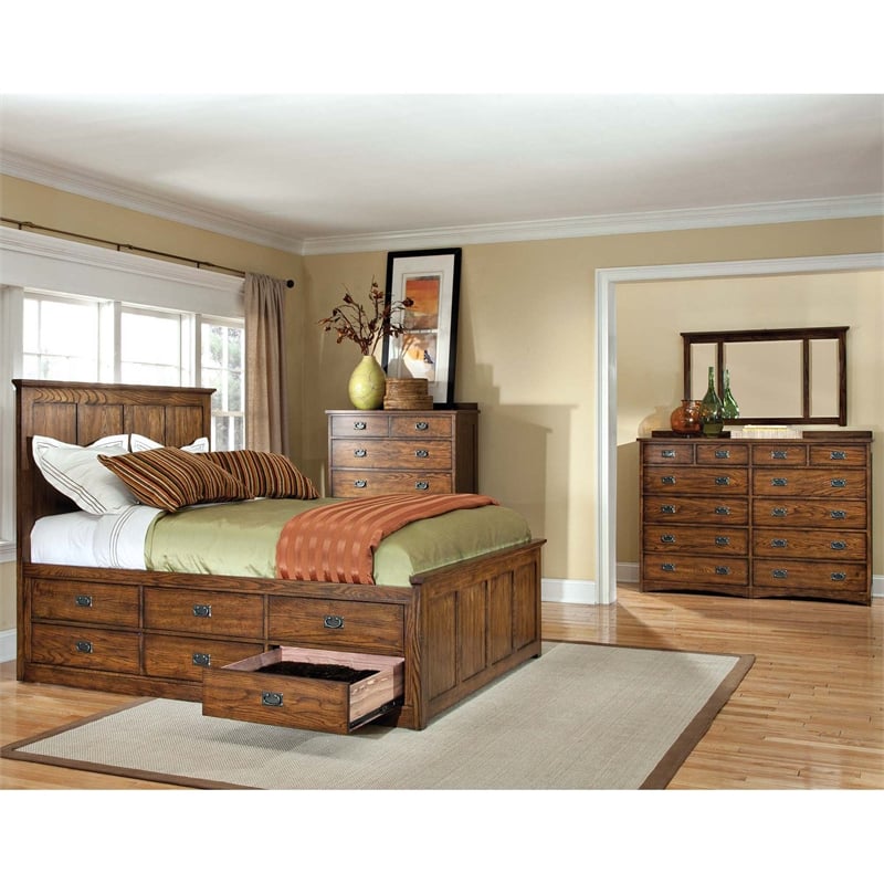 Pemberly Row Modern Oak Wood Bedroom Dresser Mirror in Brown
