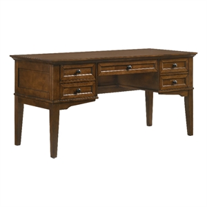 Pemberly Row Home Office 62&quot Wood Half Ped Exec Desk in Brown