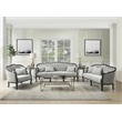 Pemberly Row Linen Chair with Wooden Frame and Pillow in Gray and Dark Brown