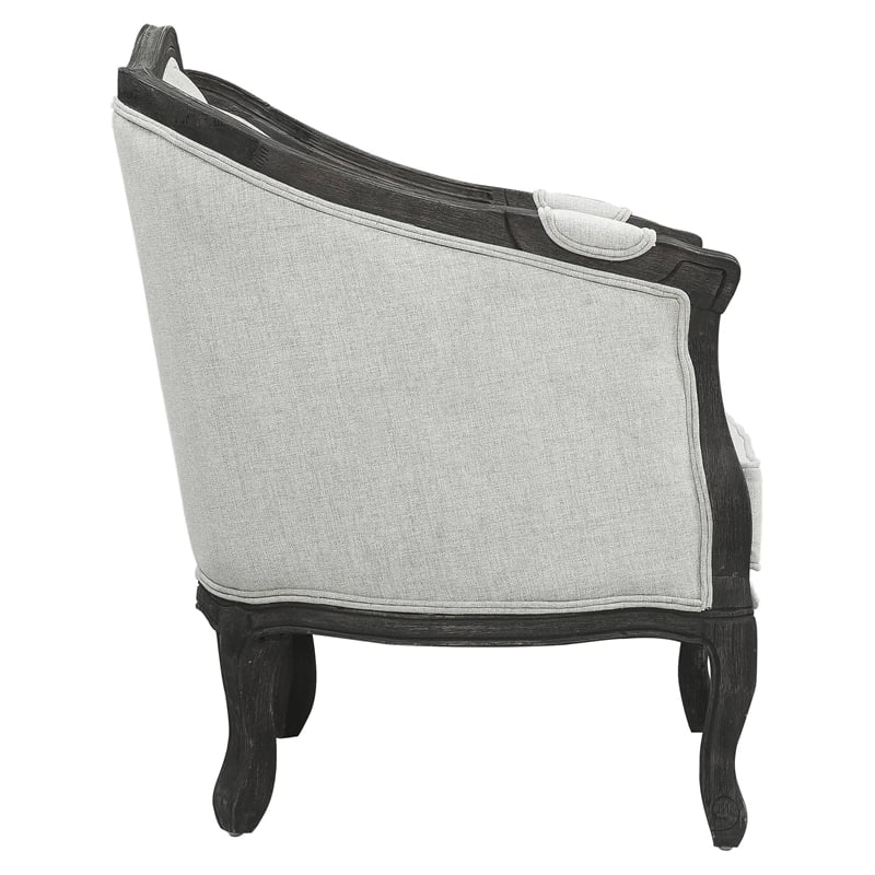 Pemberly Row Linen Chair with Wooden Frame and Pillow in Gray and Dark Brown