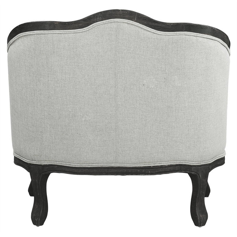 Pemberly Row Linen Chair with Wooden Frame and Pillow in Gray and Dark Brown