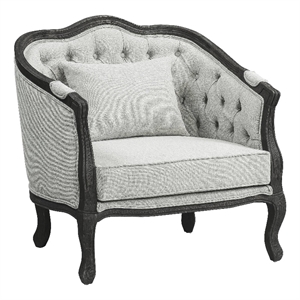 Pemberly Row Linen Chair with Wooden Frame and Pillow in Gray and Dark Brown