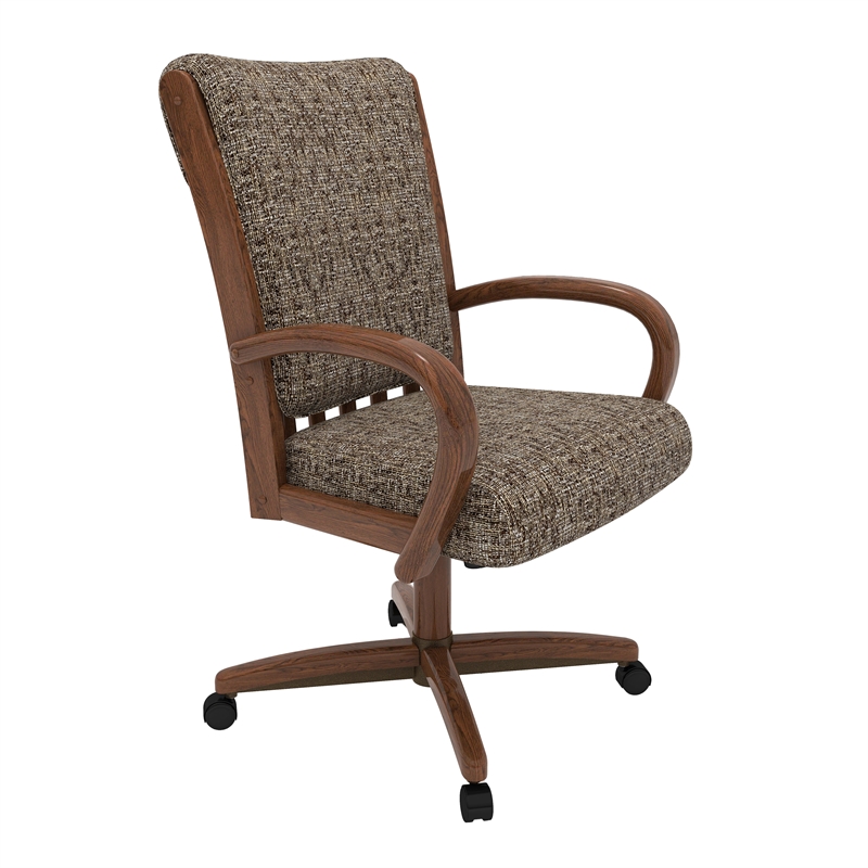 Pemberly Row Solid Wood Caster Dining Chair in Walnut Finish