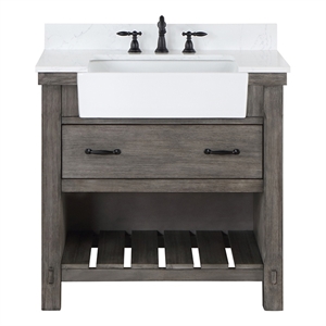 Pemberly Row 36&quot Single Bath Vanity in Classical Gray with White Farmhouse Basin
