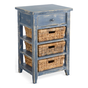 Pemberly Row Contemporary Solid Wood Ocean Blue Storage Table