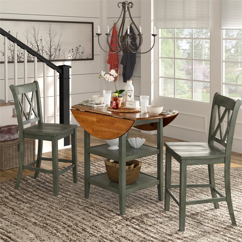 Pemberly Row Double X-Back Wood Counter Height Chairs (Set of 2) in Sage Green