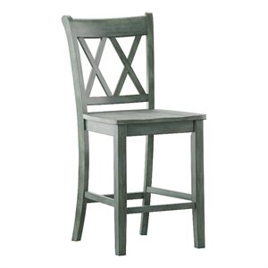 Pemberly Row Double X-Back Wood Counter Height Chairs (Set of 2) in Sage Green