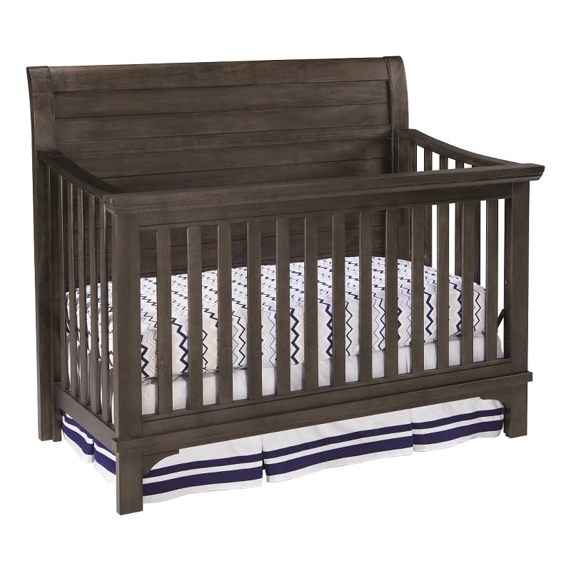 Pemberly Row Farmhouse Wood Convertible Crib in River Rock Brown