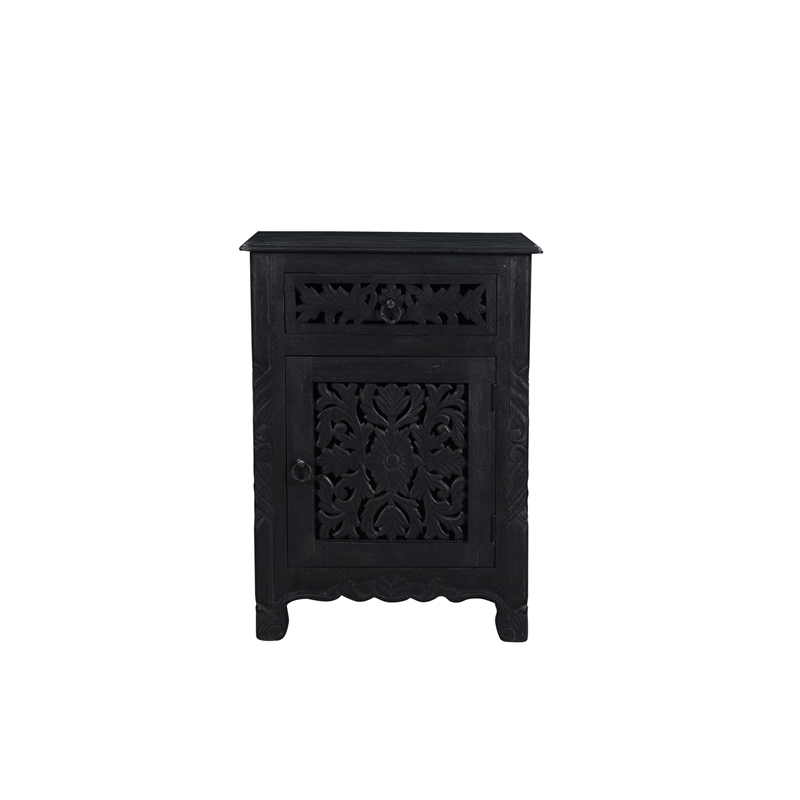 Pemberly Row 1-drawer 1-door Solid Wood Nightstand (Right) in Black