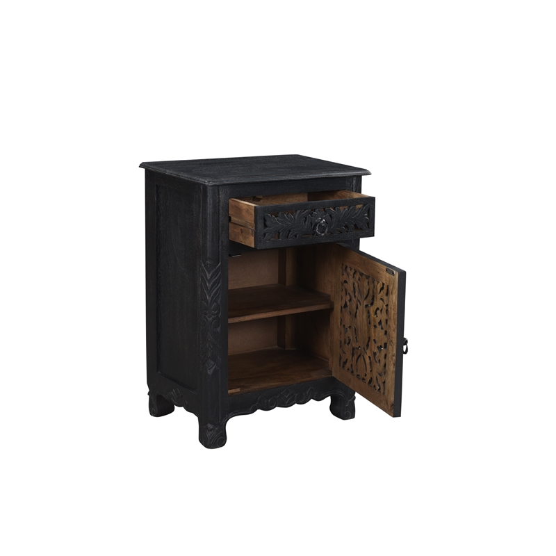 Pemberly Row 1-drawer 1-door Solid Wood Nightstand (Right) in Black