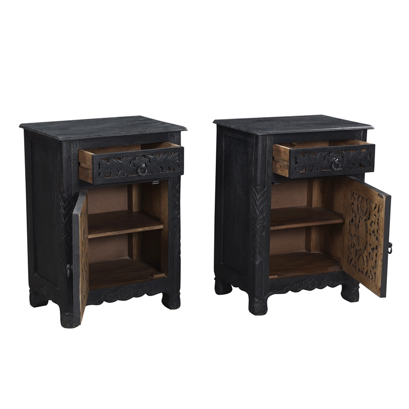 Pemberly Row 1-drawer 1-door Solid Wood Nightstand (Right) in Black