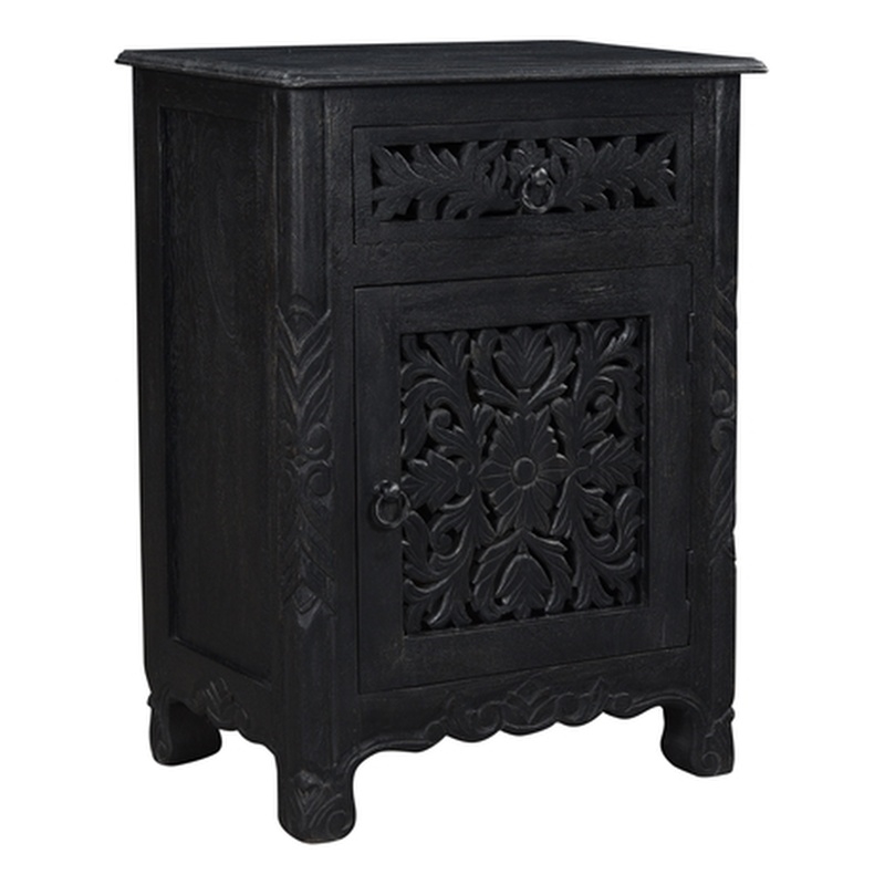 Pemberly Row 1-drawer 1-door Solid Wood Nightstand (Right) in Black