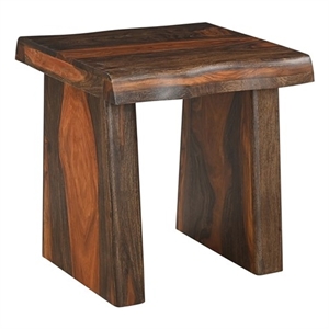 Pemberly Row Modern Live Edge Solid Wood End Table in Dark Brown