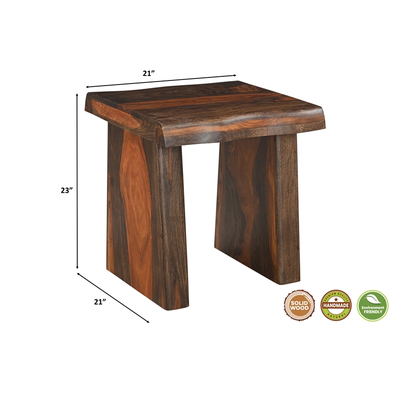 Pemberly Row Modern Live Edge Solid Wood End Table in Dark Brown