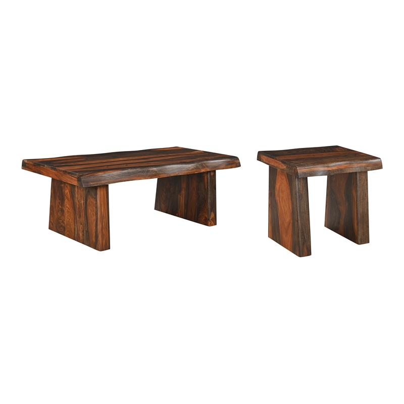 Pemberly Row Modern Live Edge Solid Wood End Table in Dark Brown