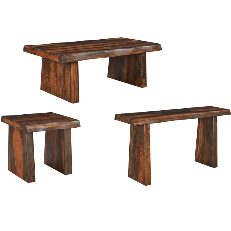 Pemberly Row Modern Live Edge Solid Wood End Table in Dark Brown