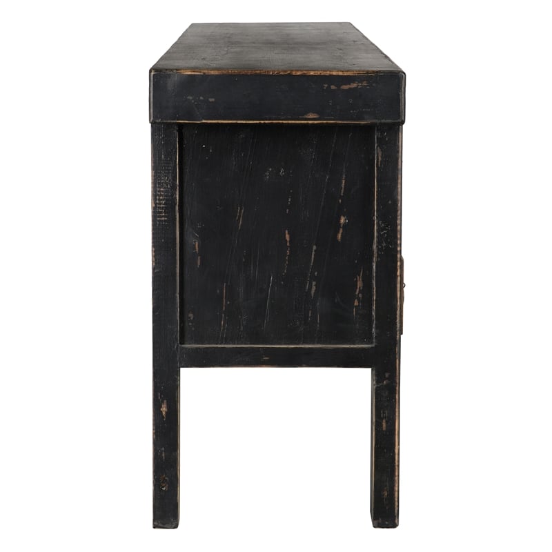Pemberly Row 11-Drawer Reclaimed Pine Wood Console Table in Black