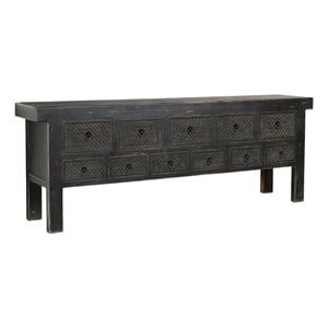 Pemberly Row 11-Drawer Reclaimed Pine Wood Console Table in Black