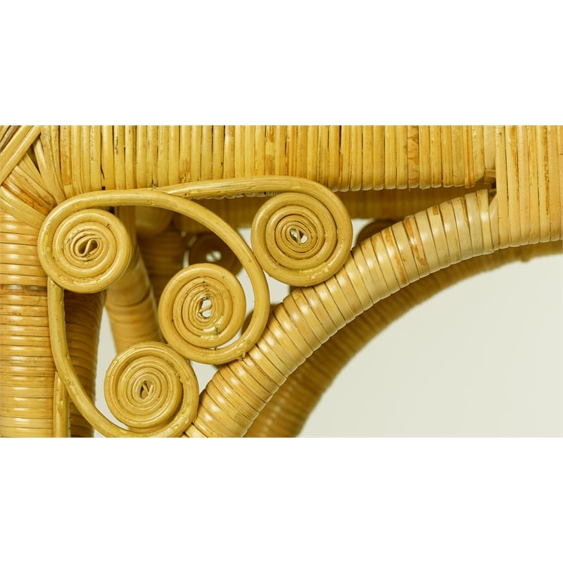 Pemberly Row Coastal Rattan & Glass Console Table in Natural