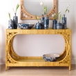 Pemberly Row Coastal Rattan & Glass Console Table in Natural