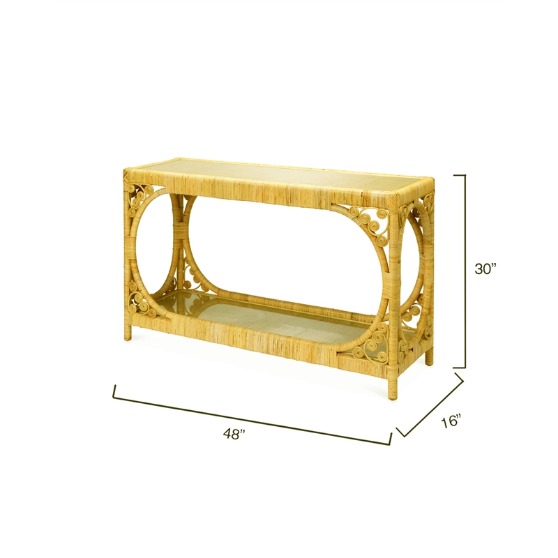 Pemberly Row Coastal Rattan & Glass Console Table in Natural