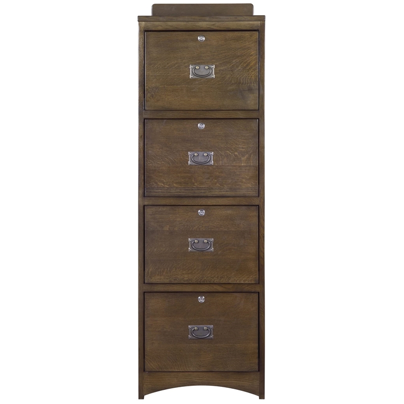 Pemberly Row Contemporary 4-Drawer Wood File Cabinet in Walnut