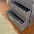 Pemberly Row Glossy 4-Drawer Engineered Wood Jumbo Chest in Dark Gray