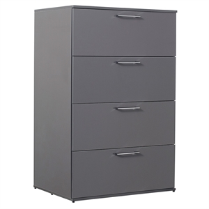 Pemberly Row Glossy 4-Drawer Engineered Wood Jumbo Chest in Dark Gray