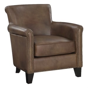 Pemberly Row 20.5&quot Traditional Plywood and Leather Accent Chair in Brown