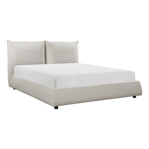 Pemberly Row Modern Chenille Upholstery Full Platform Bed in Beige