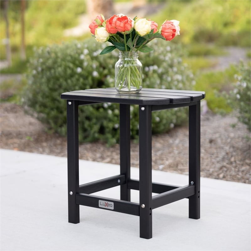 Pemberly Row Outdoor Contemporary Recycled Plastic Side Table in Black
