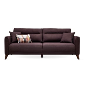 pemberly row 3-seater fabric & wood sofa bed in purple/brown